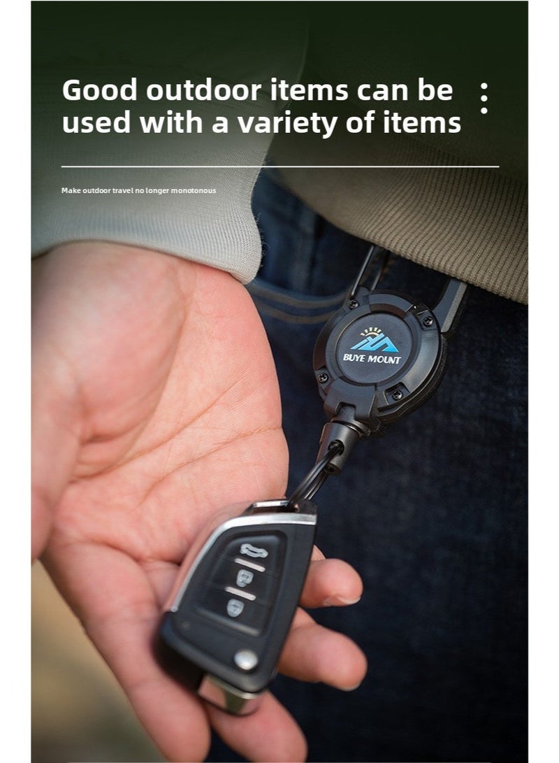 سلسلة مفاتيح قابلة للسحب بتصميم تكتيكي مع مشبك تسلق، حامل بكرة سلك فولاذي مقاوم للفقد في الهواء الطلق - Image 3